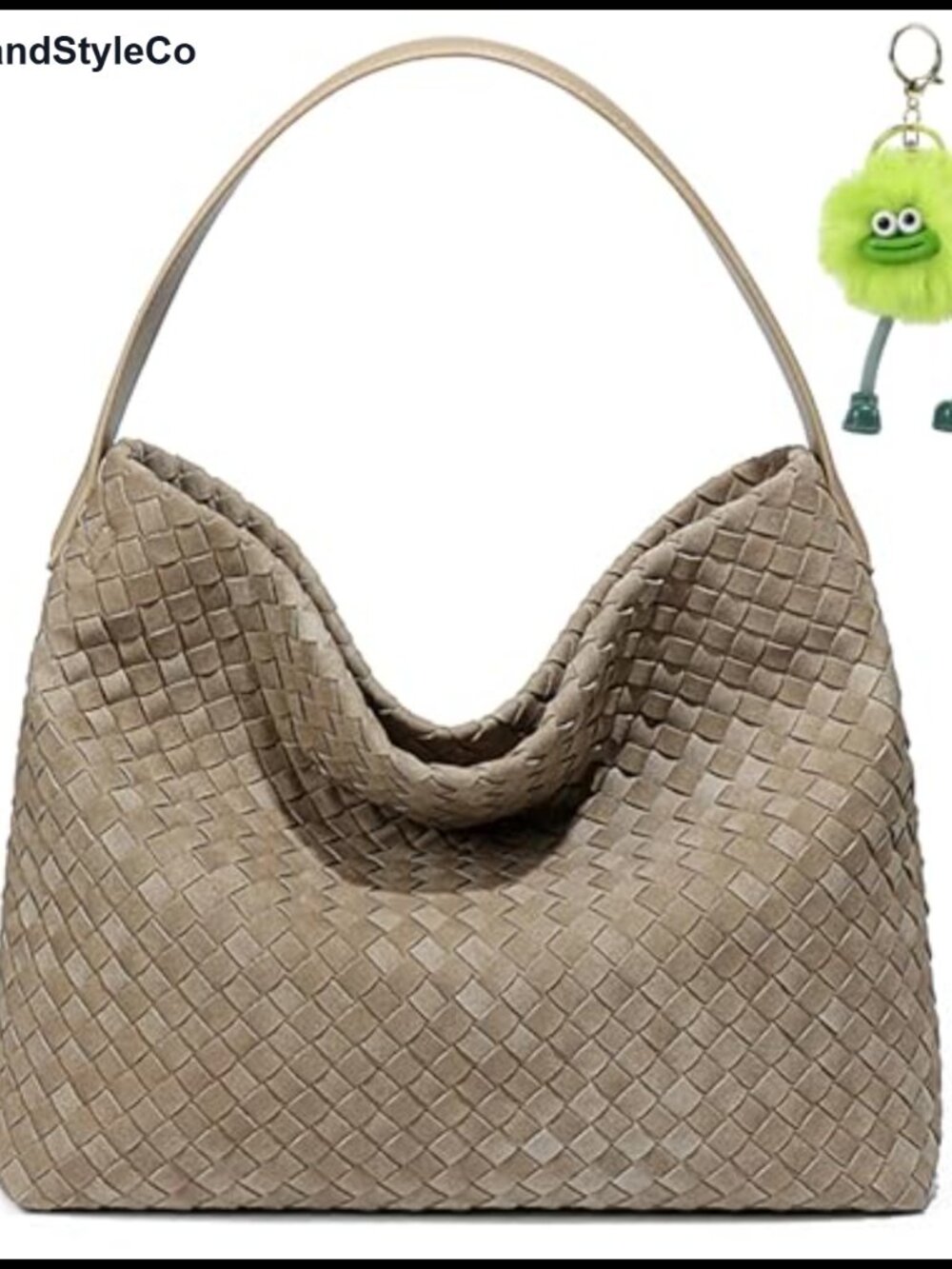 Woven Suede Hobo Bag Women Slouchy Shoulder Crossbody Tote Purse